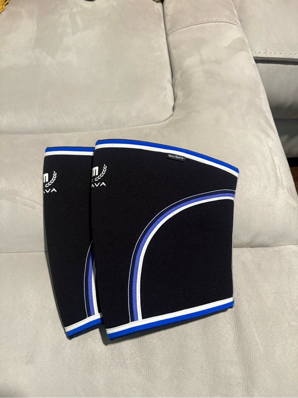 Men's Black Knee Compression Sleeves with Blue Trim - Sports Support